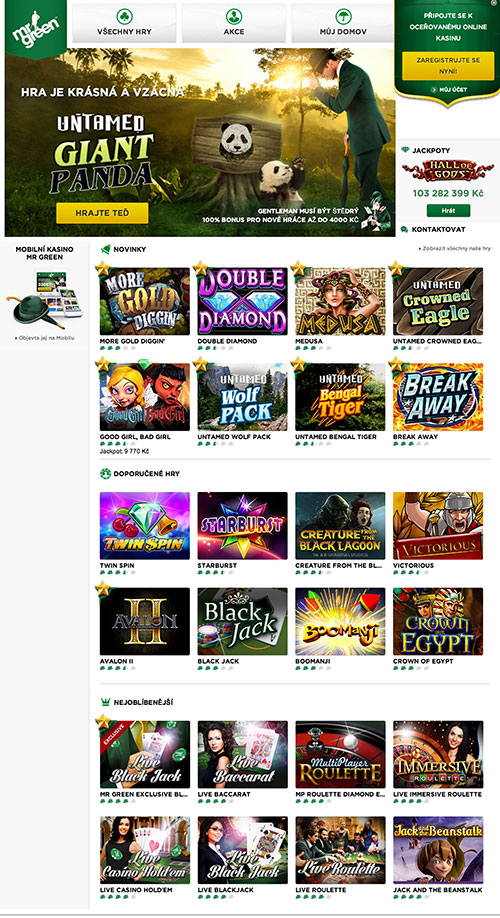 Široká nabídka casino her u Casina Mr Green 